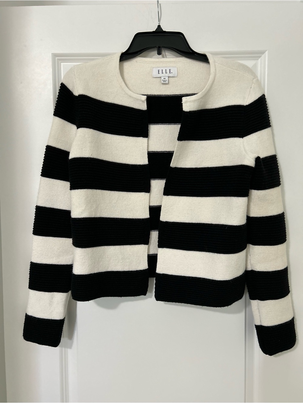 ELLE Black and White Striped Open-Front Cardigan Size XS
